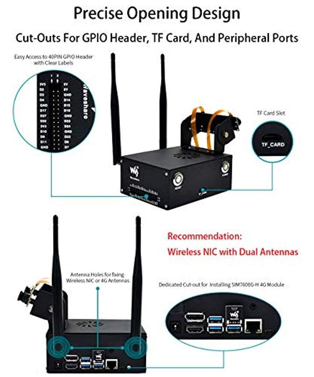 Jetson Nano Metal Case/Enclosure for Jetson Nano Developer Kit and B01(A02 & B01) with Camera Holder,Reset and Power Buttons, Support Single or Binocular Camera,Cooling Fan,Wireless-AC8265