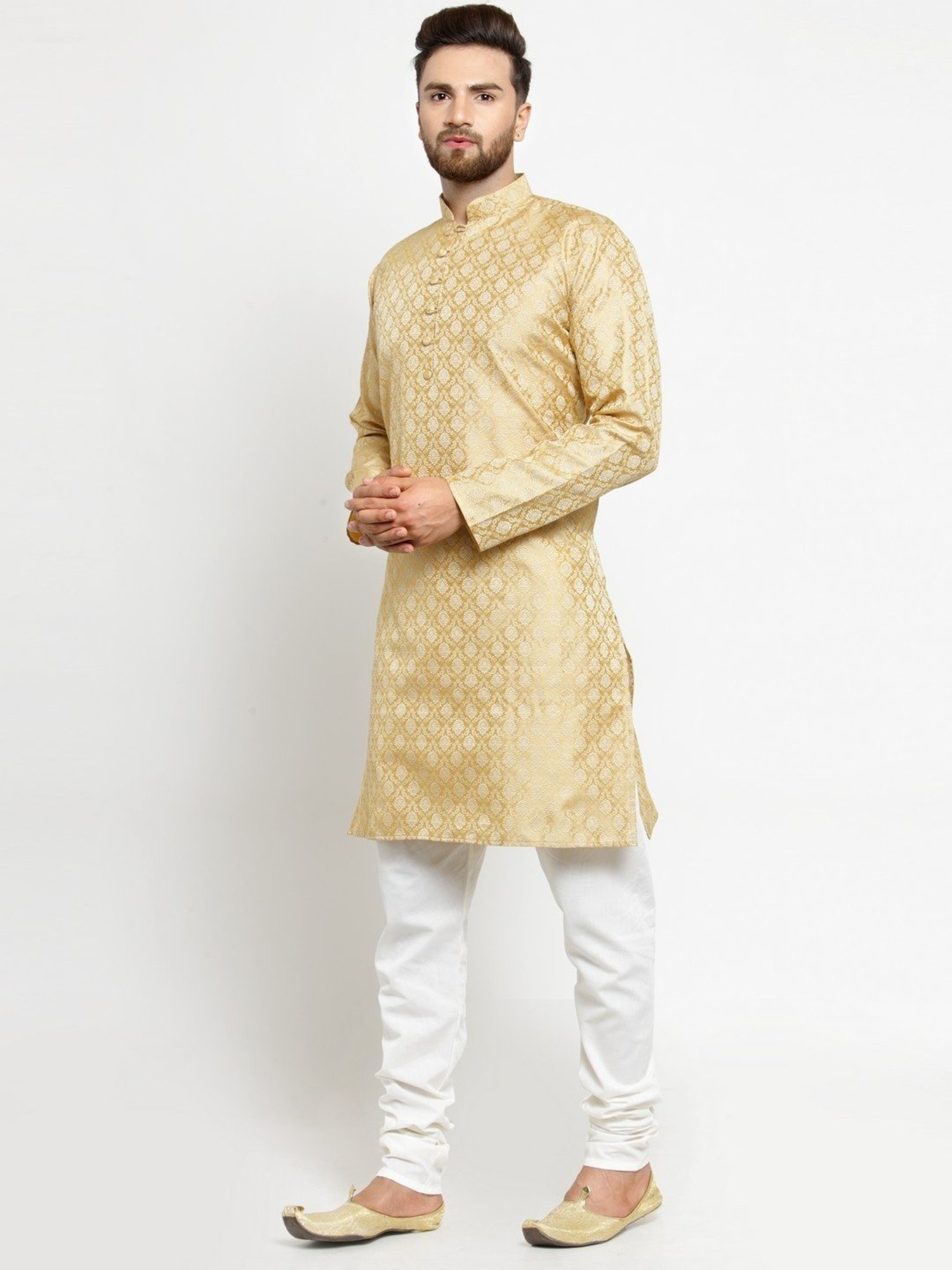 Jompers Golden & White Regular Fit Printed Kurta Bottom Set