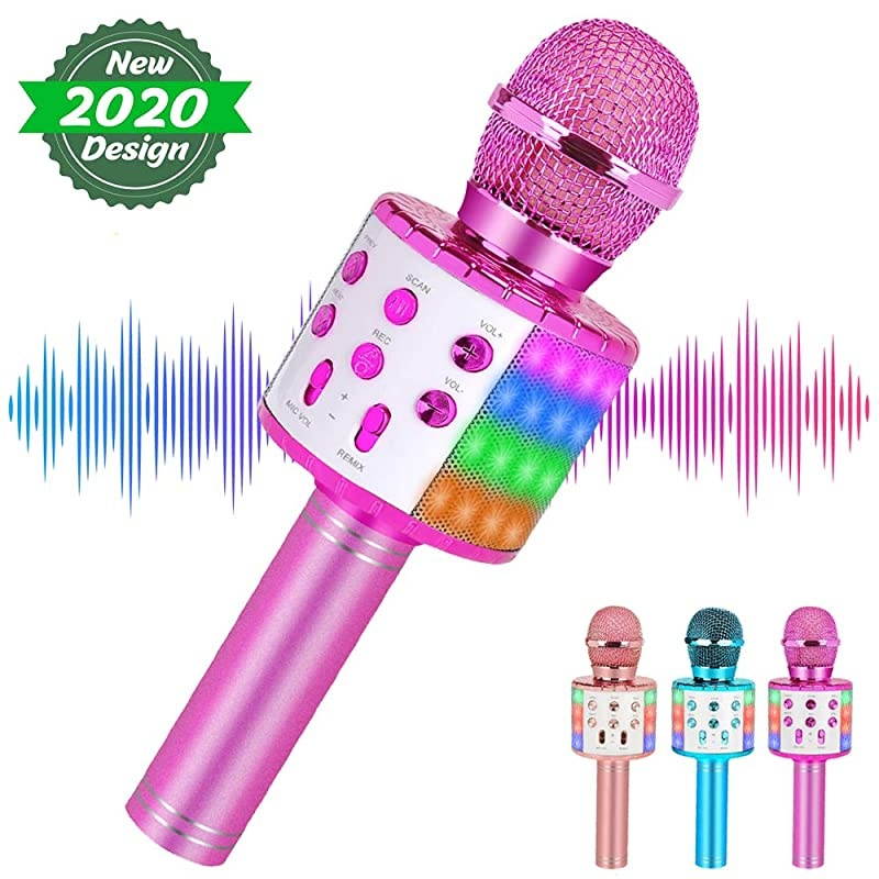 Karaoke Microphone Bluetooth for Adults and KidsPortable Microphone with Led LightsMost Popular Toys Birthday Gifts for for 4 5 6 7 8 9 10 Year Old Girls Boys