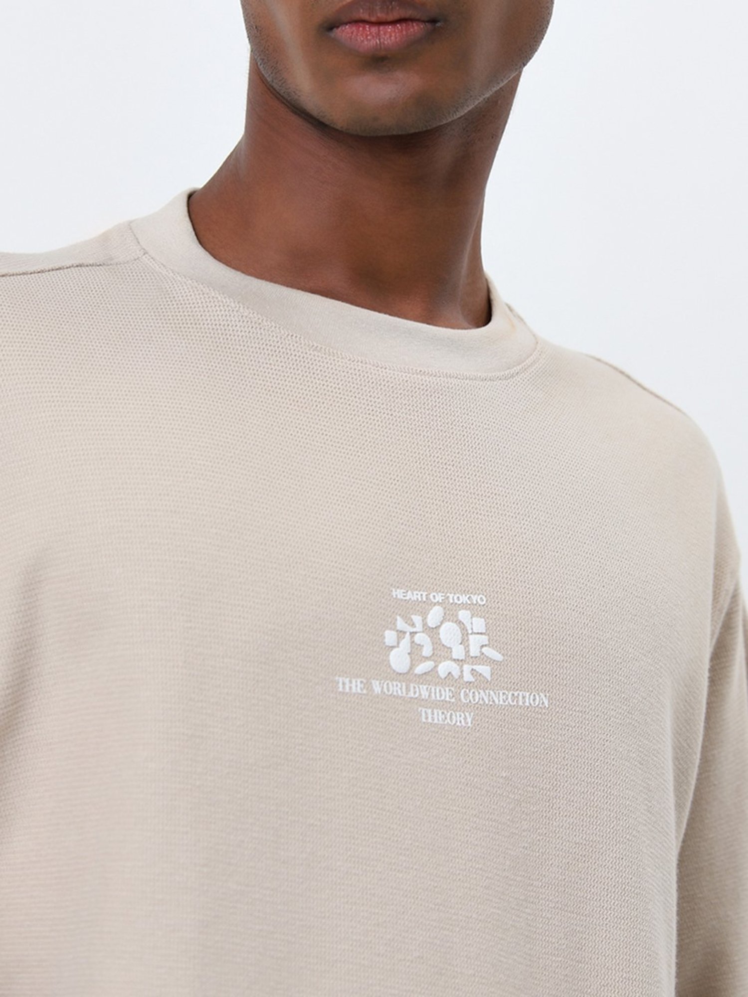 Studiofit by Westside Beige Typographic Relaxed-Fit Cotton T-Shirt