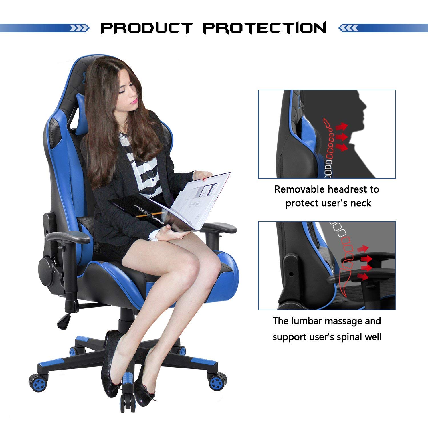 Gaming Chair, Racing Style Computer Desk Chair Padded Armrests Ergonomic Lumbar Support Adjustable Height