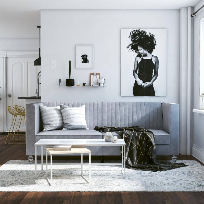 Arabelle Futon with Acrylic Leg Light Gray Velvet - CosmoLiving by Cosmopolitan