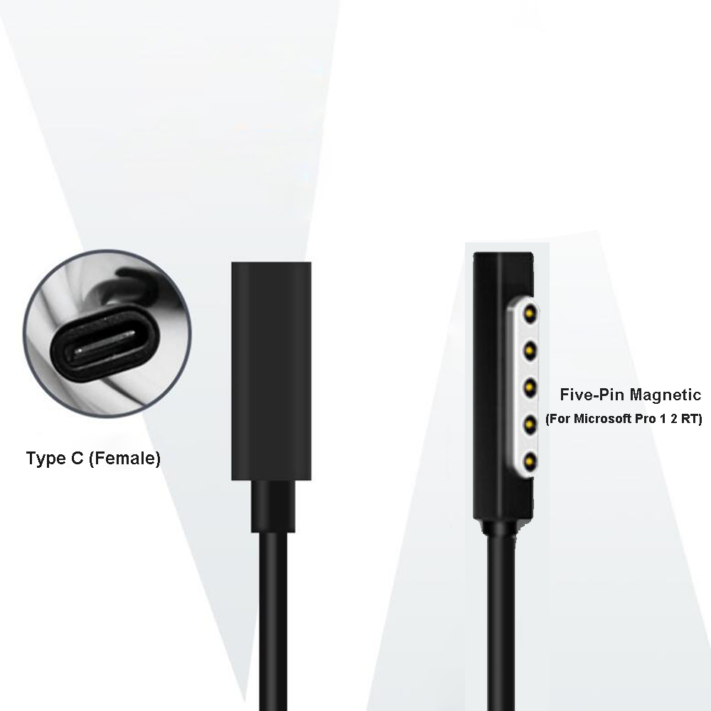 Type C PD Adapter Converter Cable for Microsoft Surface Pro 1/2 12V 3.6A Tablet