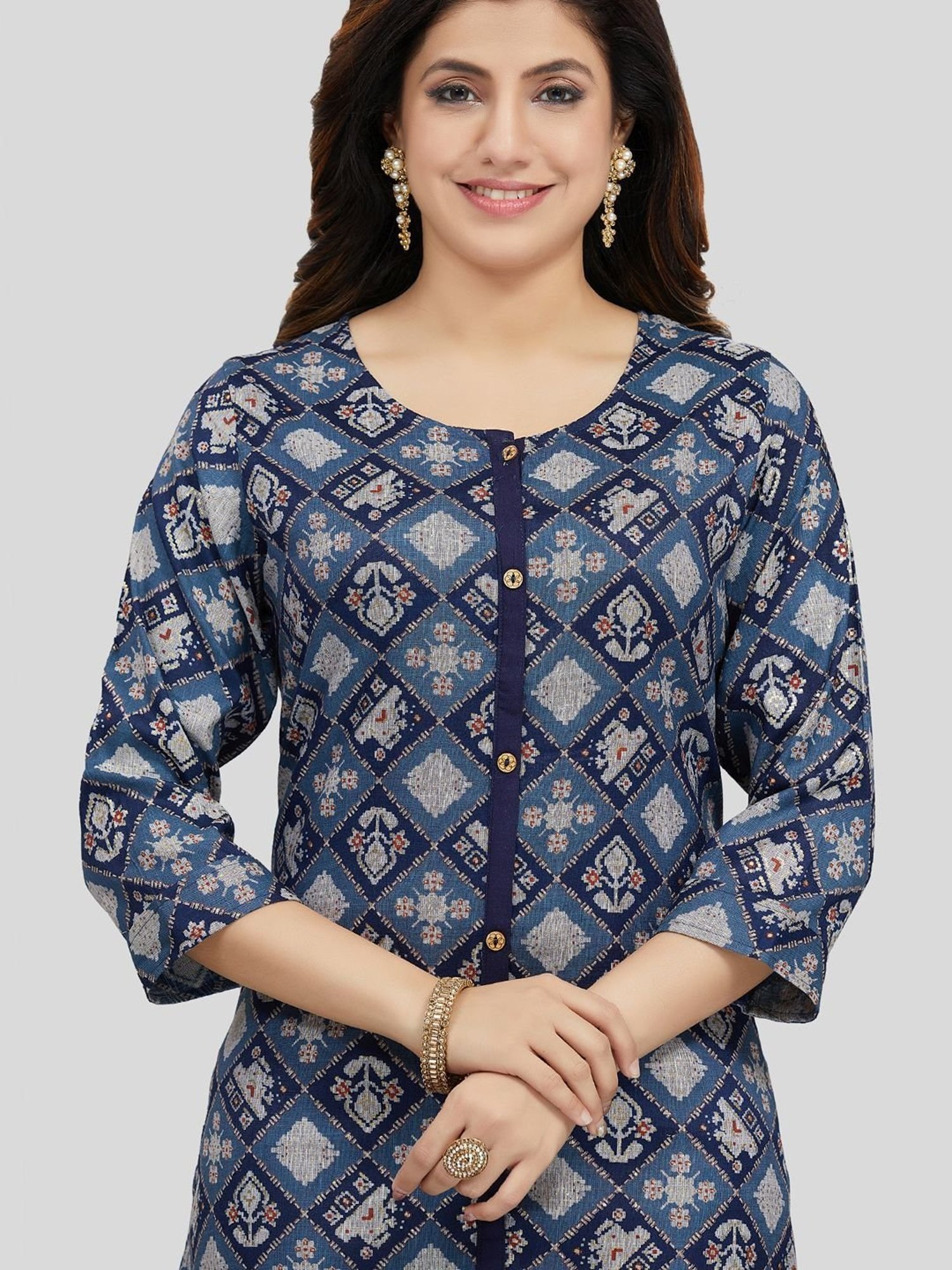 Saree Swarg Blue Printed Straight Kurta