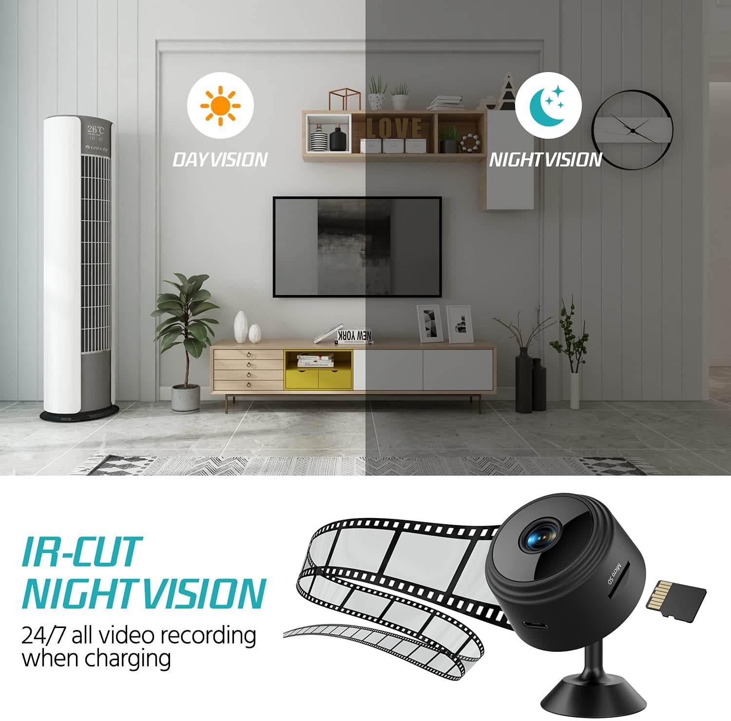 Mini Spy Camera 1080p Hidden Camera With Audio Live Feed Wifi, Portable Night Vision And Motion Detection Wireless Small High-Definition Nanny Cam, Indoor Secret Surveillance Camera For Home or Office