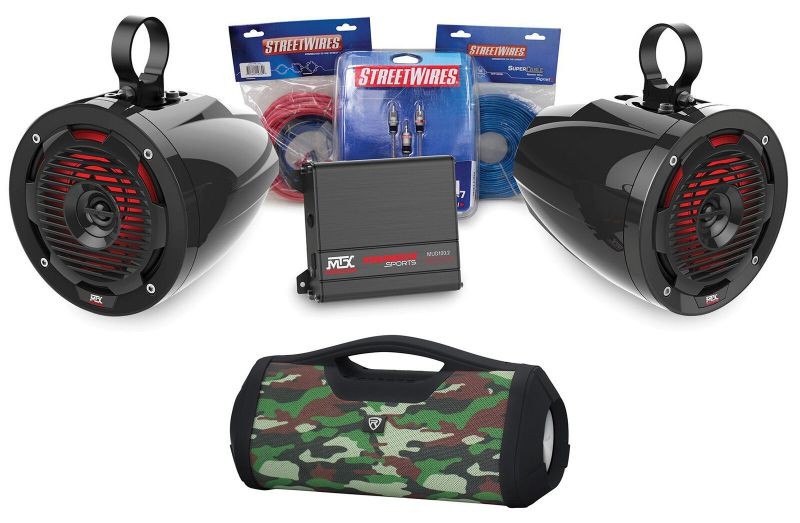 ORVKIT1 2 Tower Speakers+2-Channel Amplifier+Amp Kit for RZR/ATV/UTV+Boombox