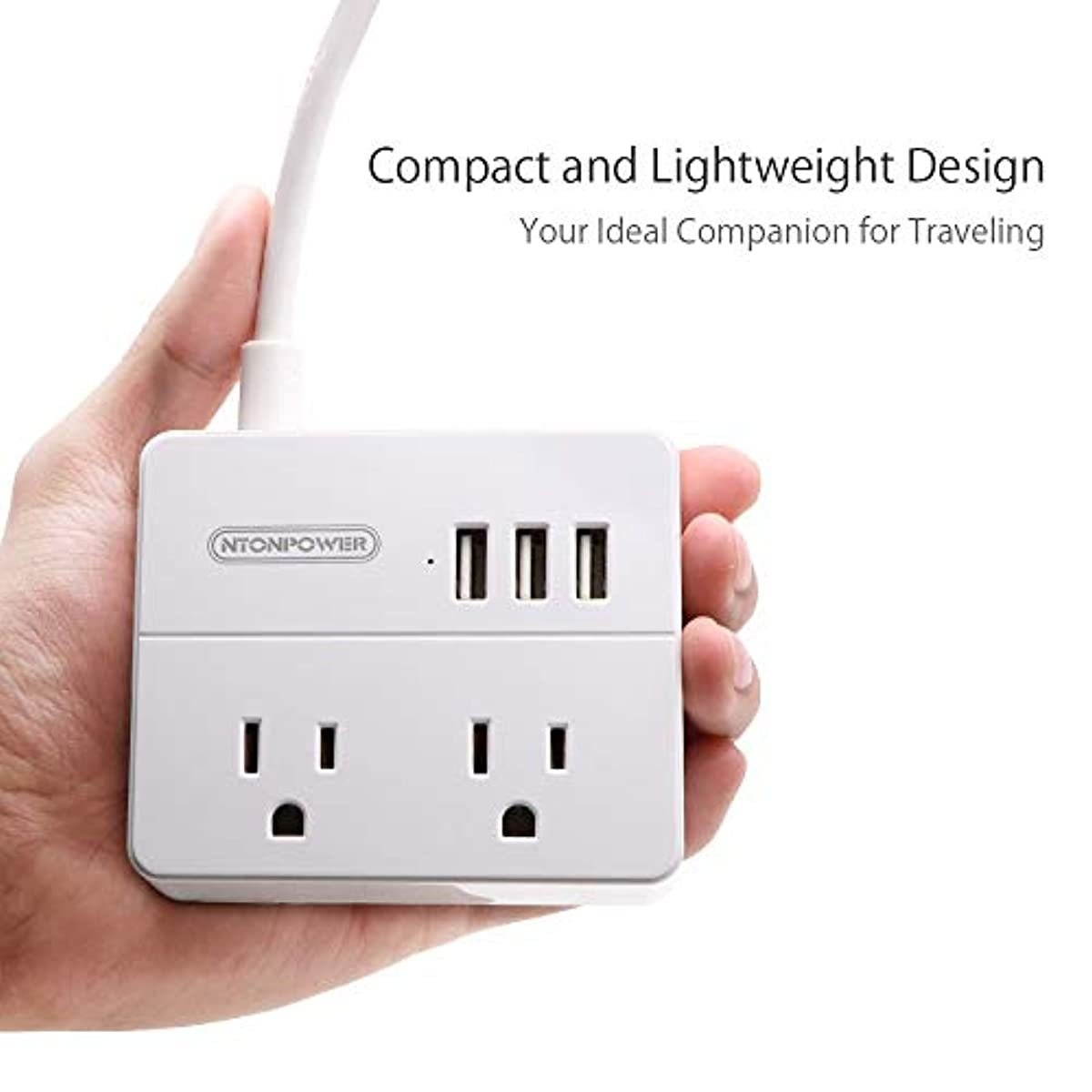 Power Strip with USB 2-Pack, NTONPOWER Travel Power Strip, 2 Outlets and 3 USB Ports Desktop Charging Station, 5ft Extension Cord, Compact for Cruise Ship, Nightstand and Office - White