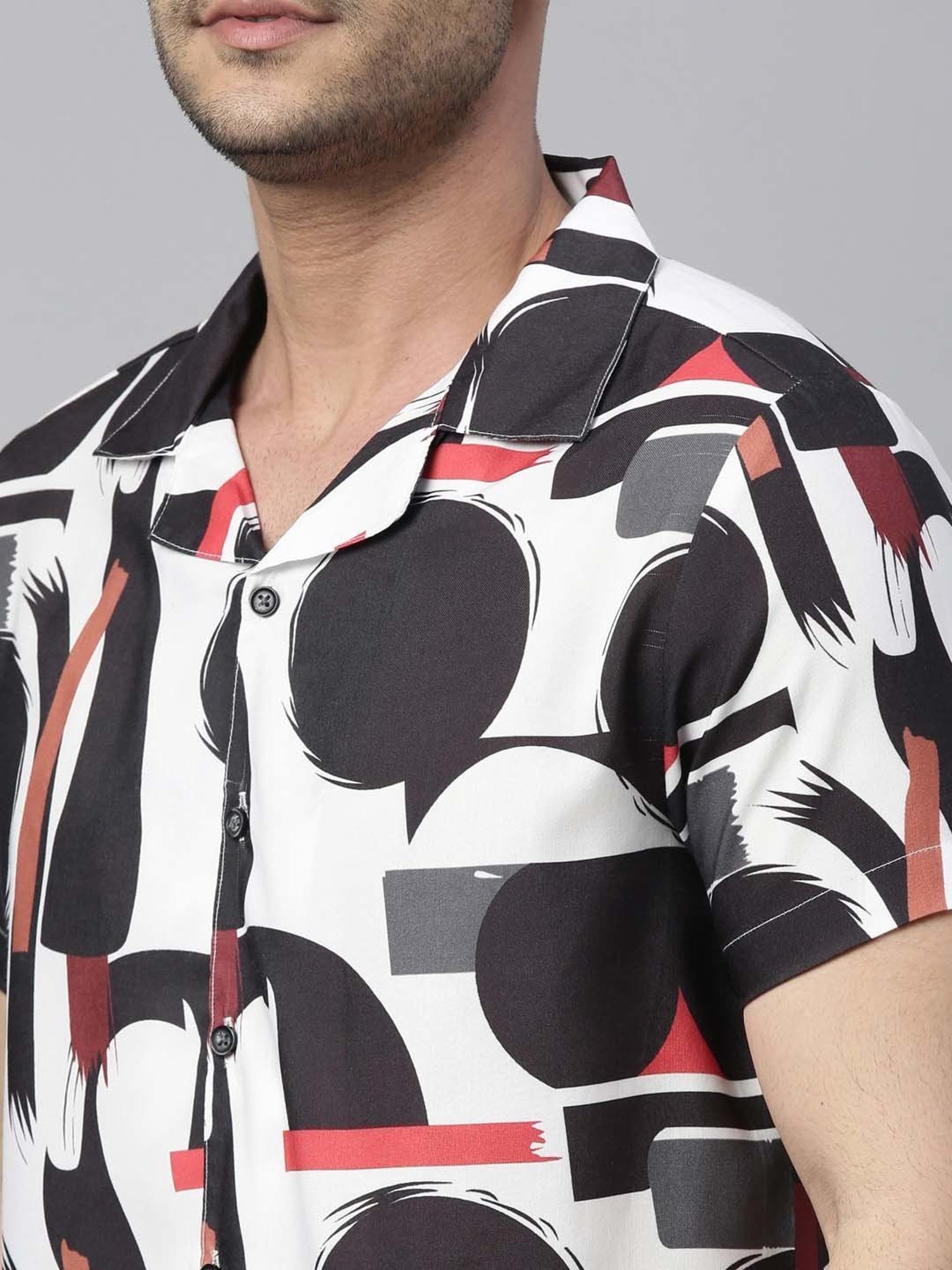 Bushirt White Regular Fit Printed Shirt & Shorts Set