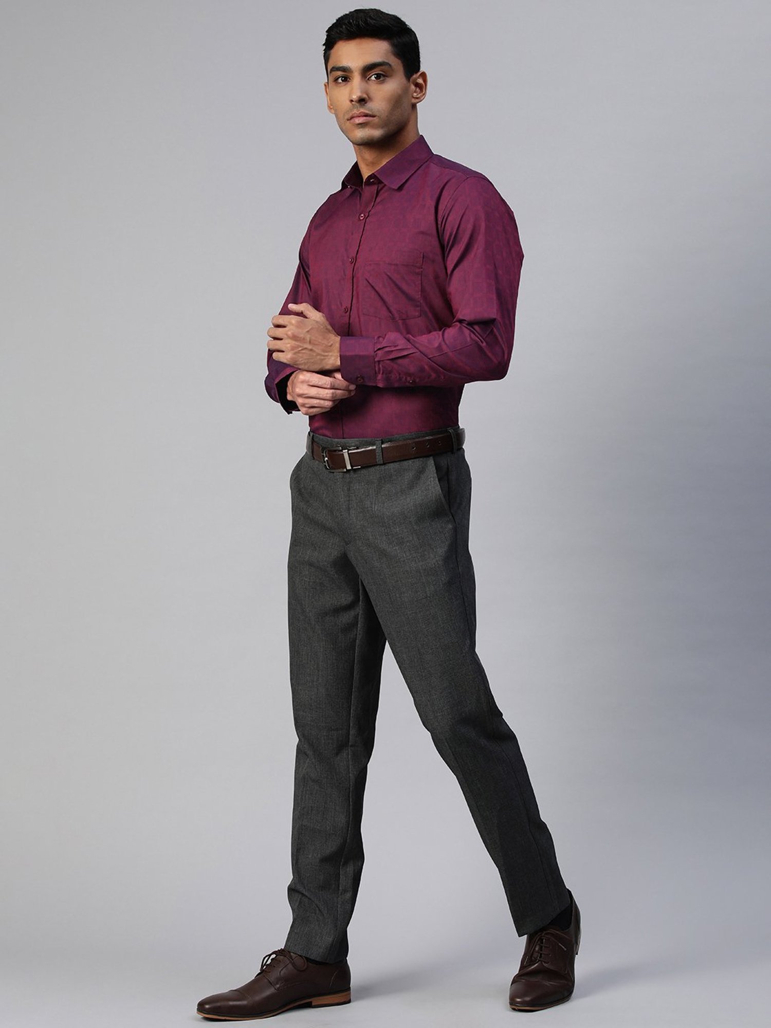 ManQ Wine Regular Fit Check Shirt