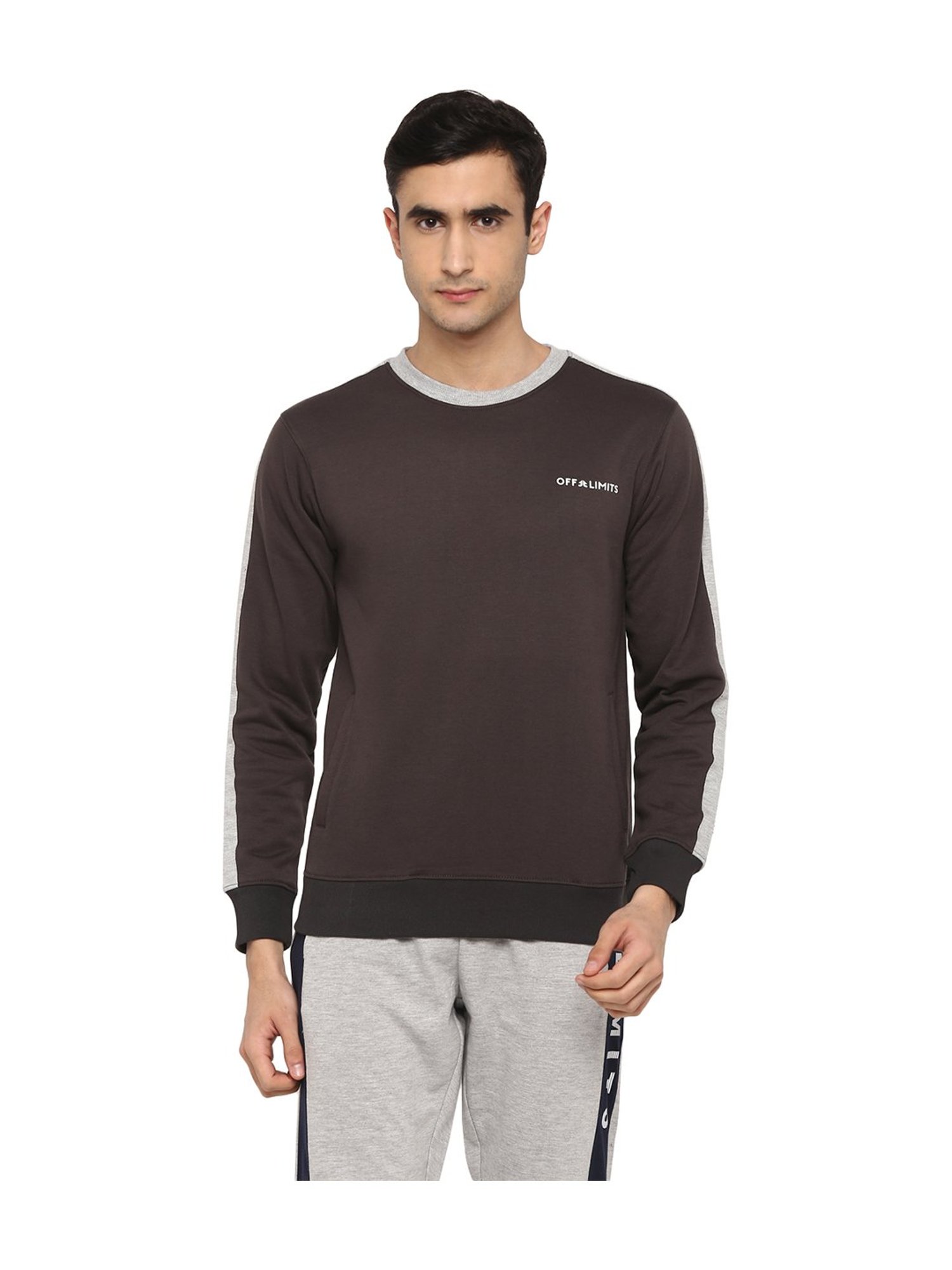 OFF LIMITS Dark Grey Solid Full Sleeves Sweatshirt
