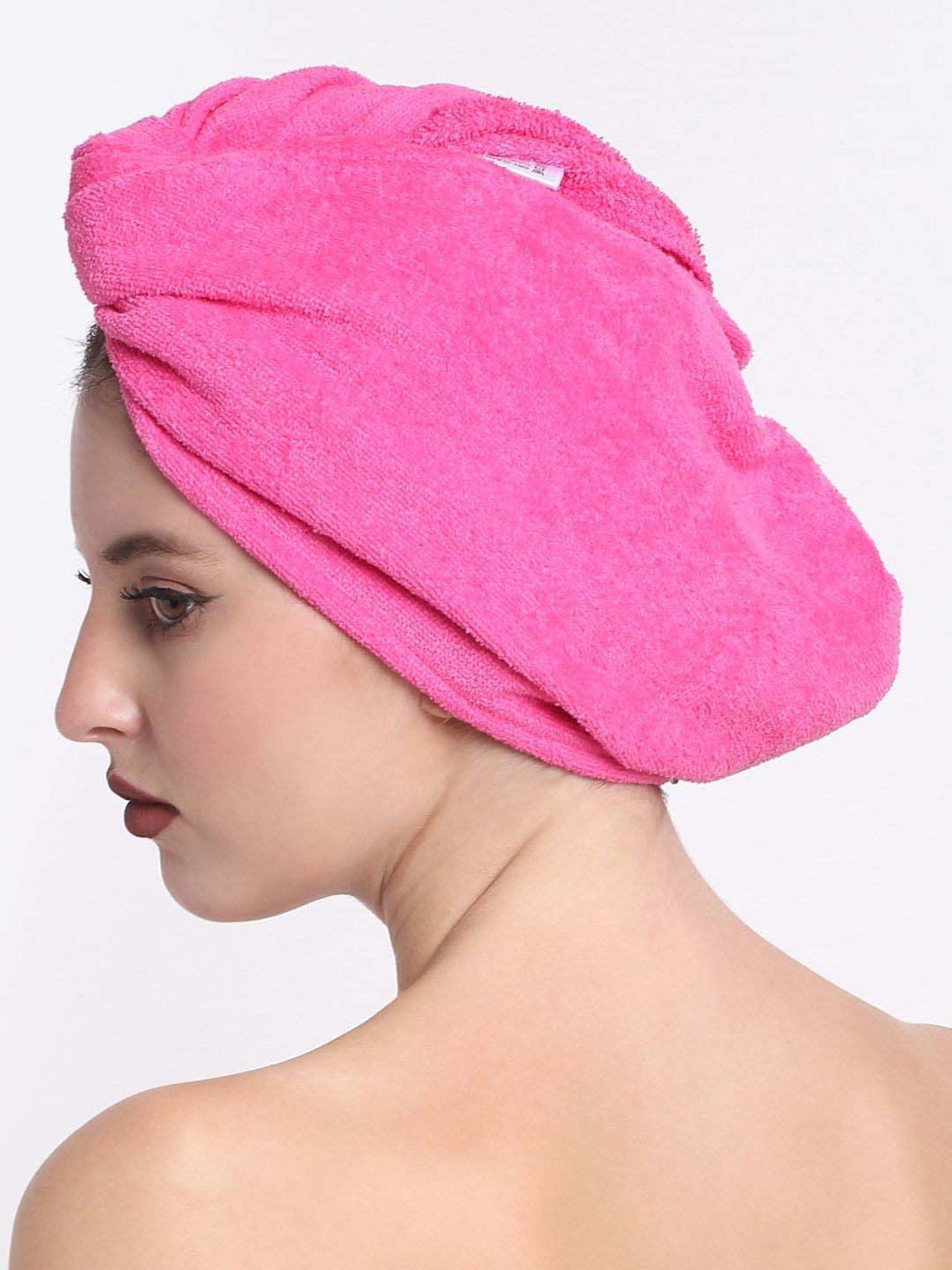 Creeva Luxury Fuchsia Cotton 380 GSM Hair Wrap - Set of 2