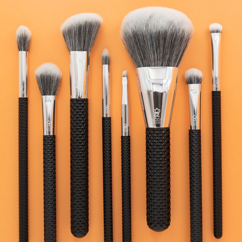 MODA Brush Studio 8pc Pro Glam Black Makeup Brush Set, Includes - Powder, Crease, Smudger, and Angle Eyeliner Brushes