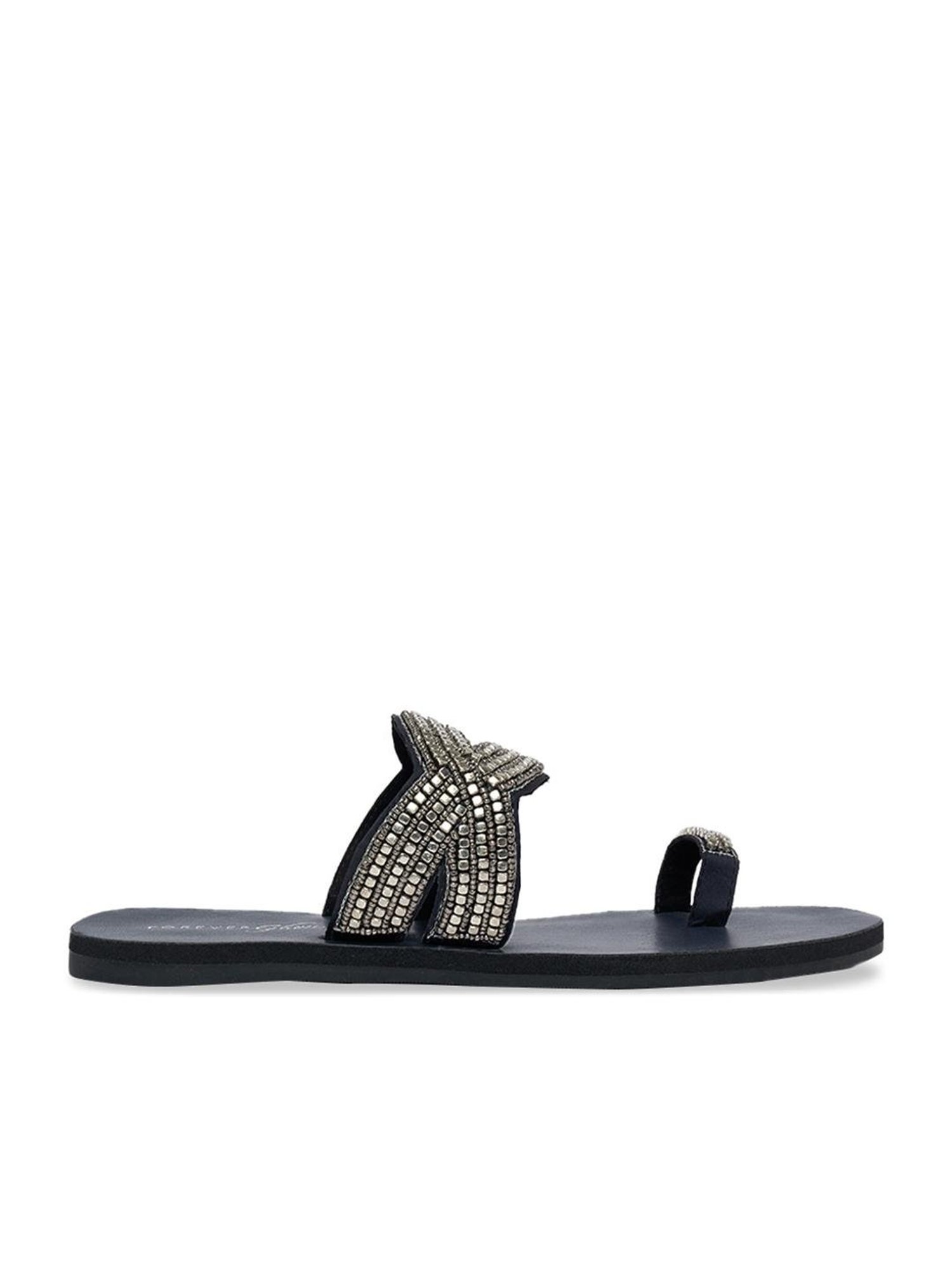 Forever Glam by Pantaloons Women's Gun Metal Toe Ring Sandals