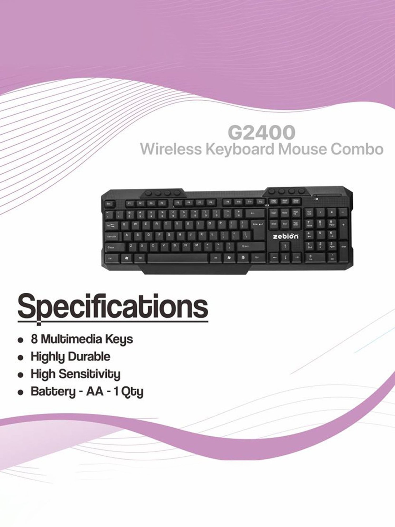 Zebion G2400 Wireless Keyboard And Mouse Combo Set (Black)