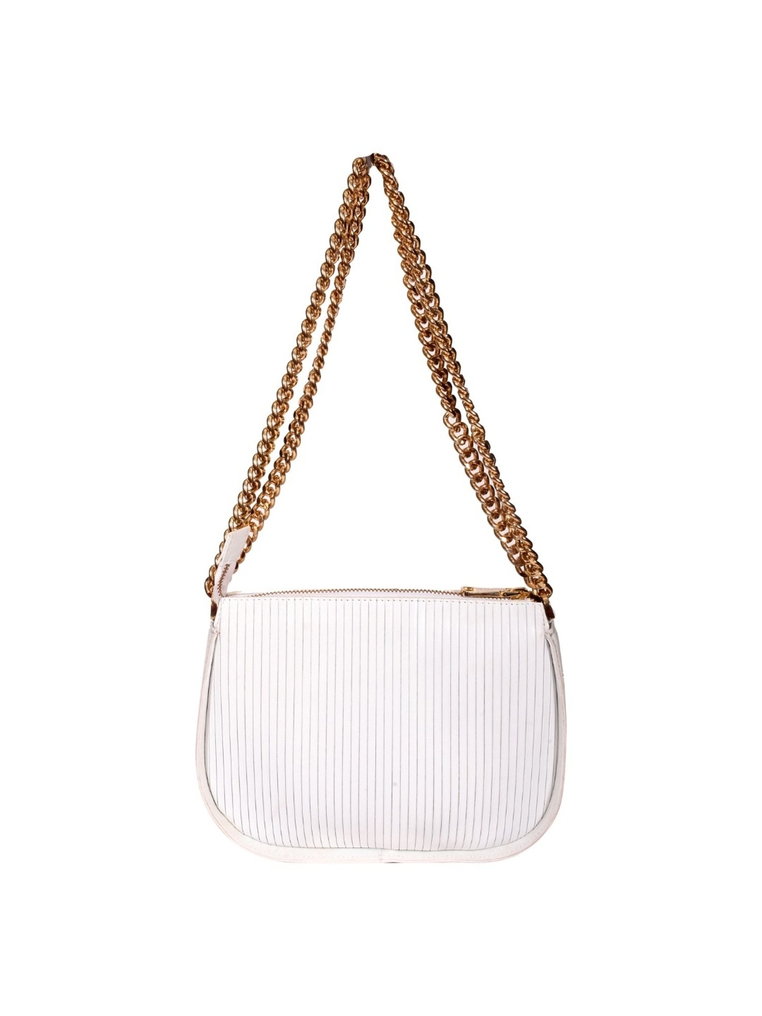 SASSORA MEI White Leather Textured Medium Shoulder Bag