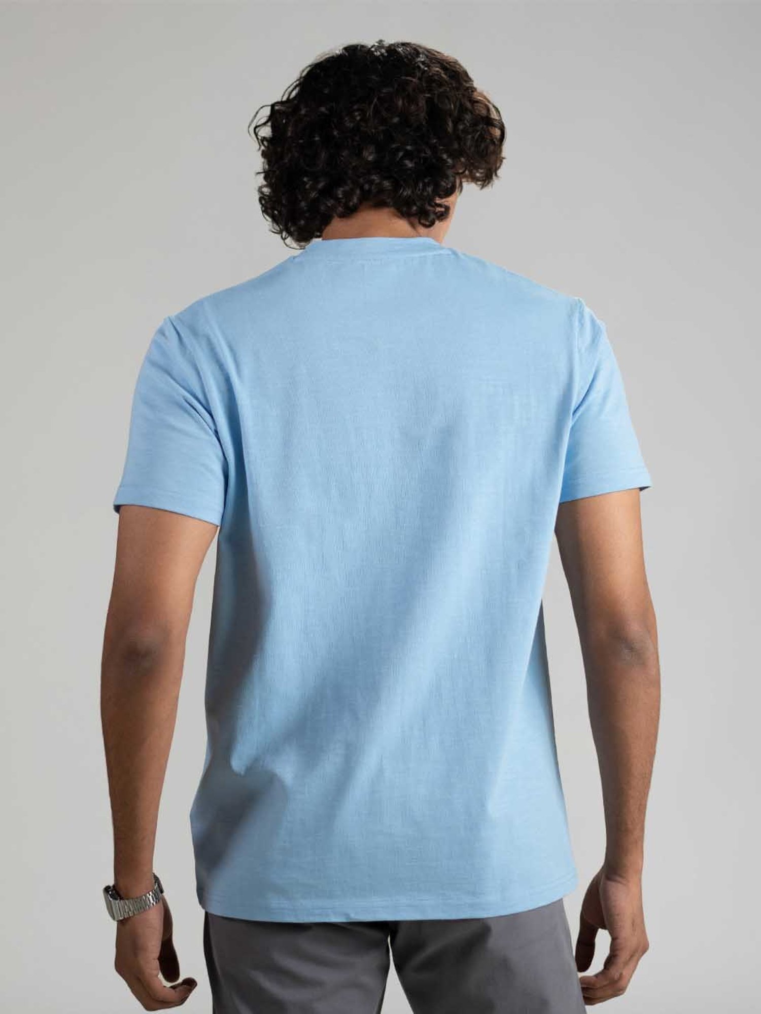 SUBTRACT Airy Blue Regular Fit Cotton V-Neck T-Shirt