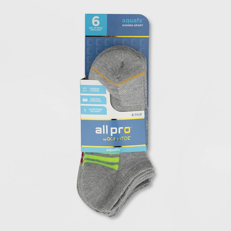 All Pro Women's 6pk Pack Aqua No Show Cush Athletic Socks - Gray 4-10