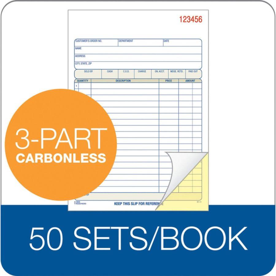 Adams Carbonless Sales Order Books - 50 Sheet(s) - 3 Part - Carbonless - 8.43" x 5.56" Sheet Size - Assorted - 1Each