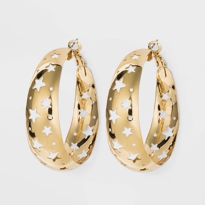 Shiny Gold with Star Cutouts Hoop Earrings - Wild Fable™ Gold