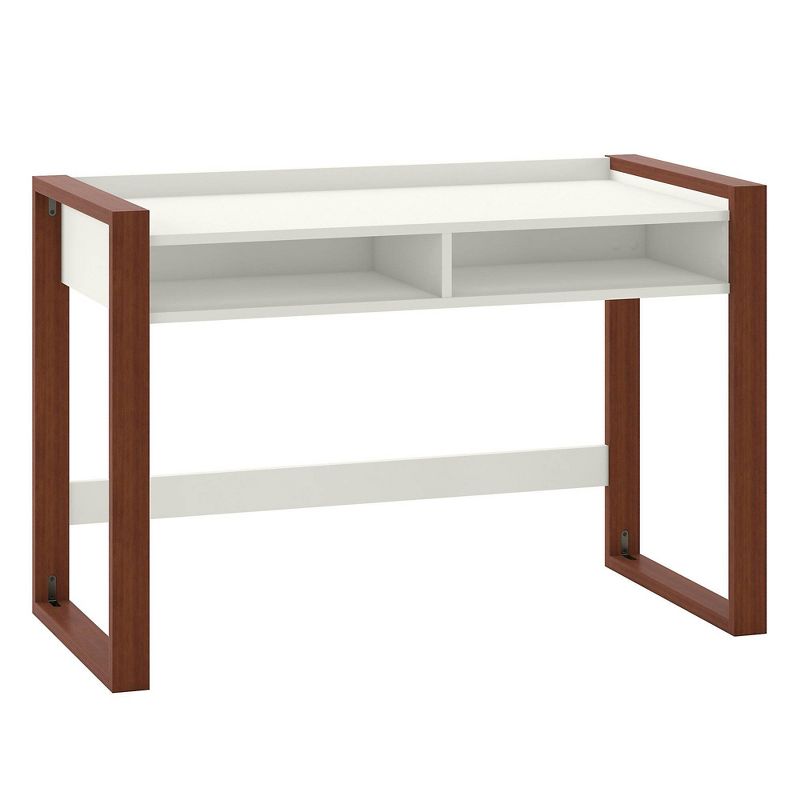 Voss 48"W x 24"D Writing Desk with Shelves Cotton White and Serene Cherry - Kathy Ireland Home