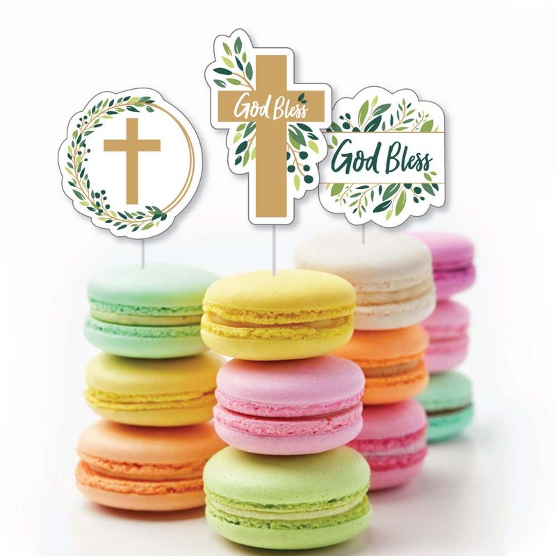 Big Dot of Happiness Elegant Cross - Dessert Cupcake Toppers - Religious Party Clear Treat Picks - Set of 24
