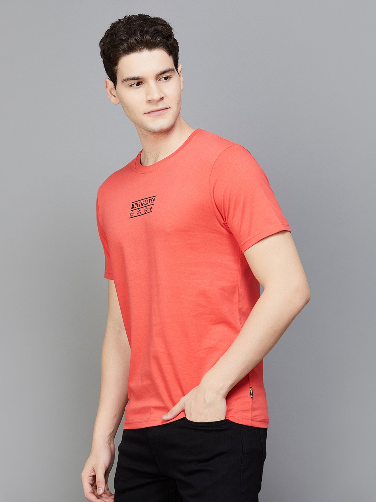 BOSSINI Red Regular Fit Printed Crew T-Shirt