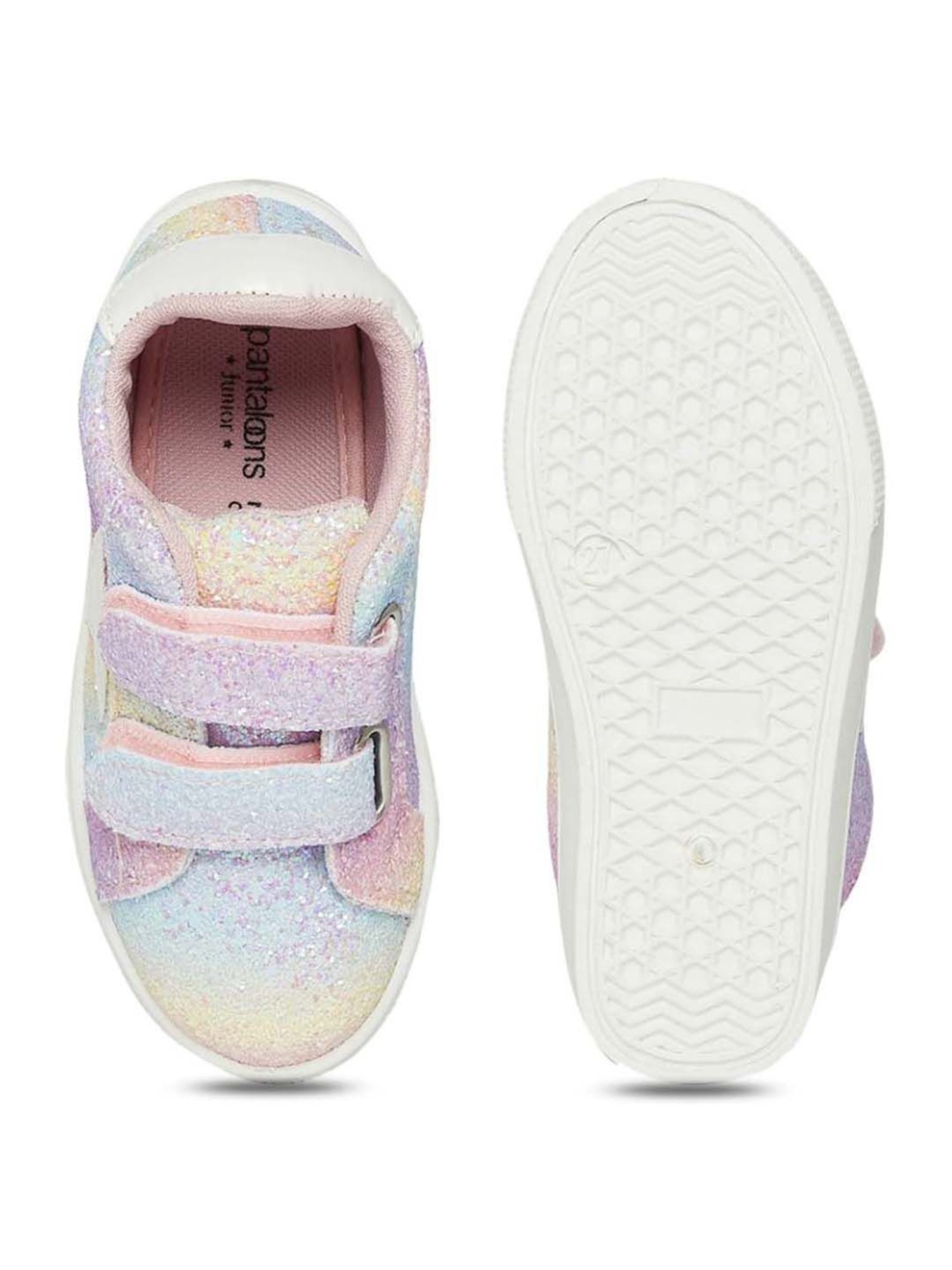 Tiny Bugs Girls Off White & Pink Party Wear Slip Ons