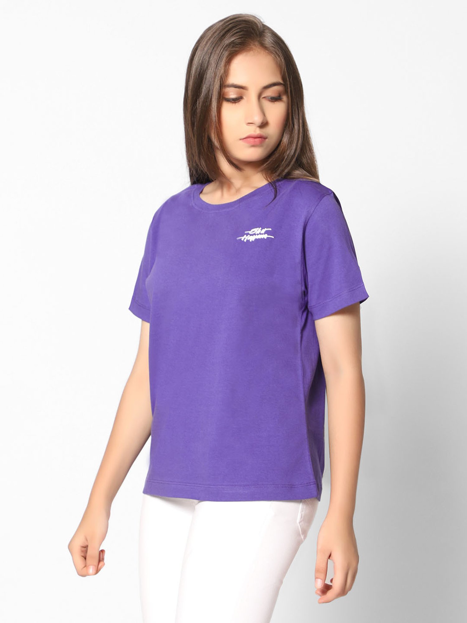 TeenTrums Girls Purple Solid T-Shirt