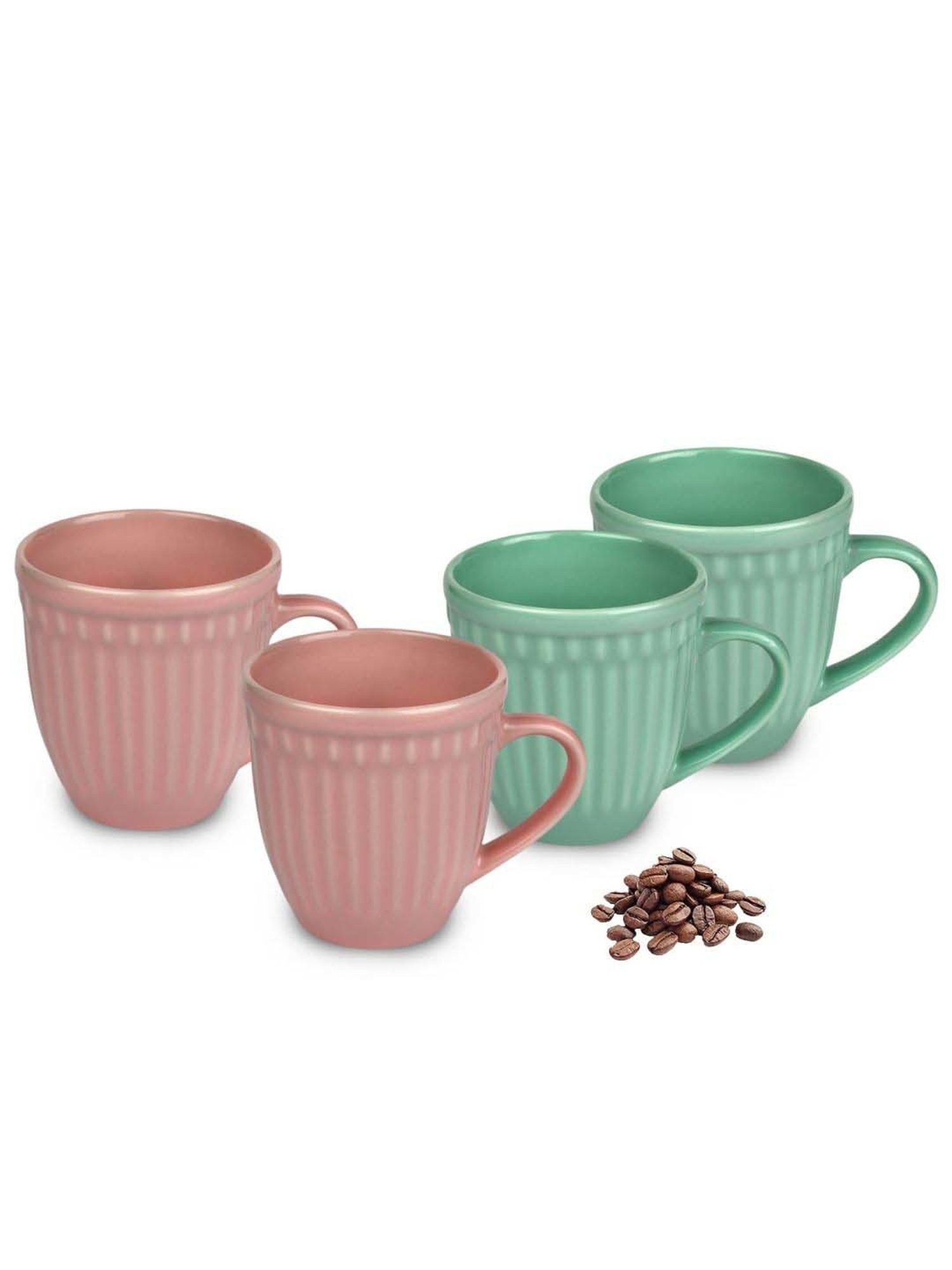 Urban Chef Pink & Green Ceramic Handcrafted Microwave Safe Tea Cup - Set of 4