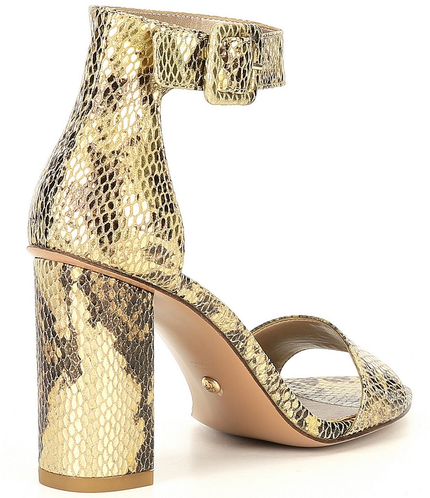 Pelle Moda Zoey Snake Printed Embossed Ankle Strap Dress Sandals