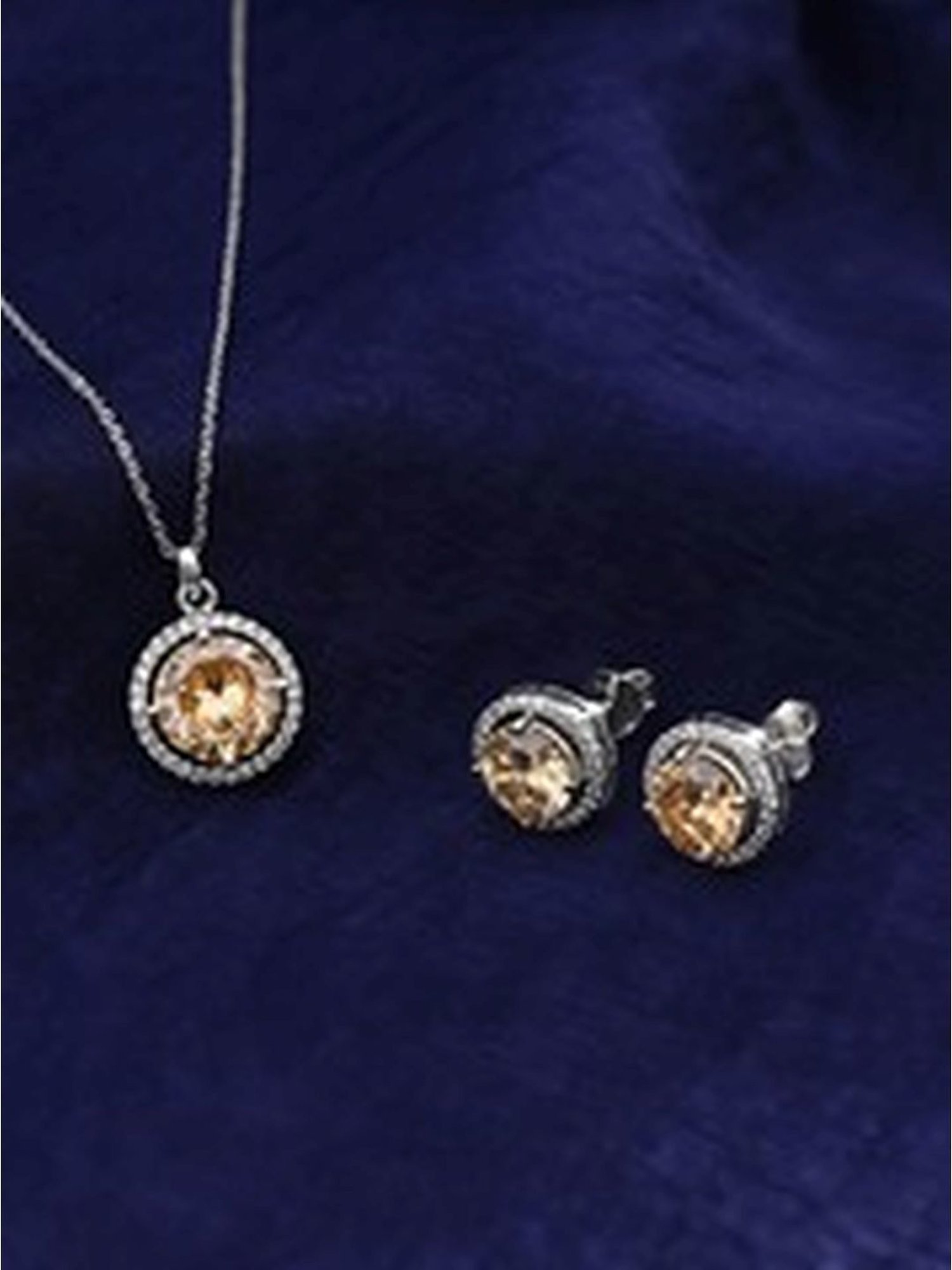 March by FableStreet 92.5 Sterling Silver Champagne Halo Zircon Jewellery Set for Women