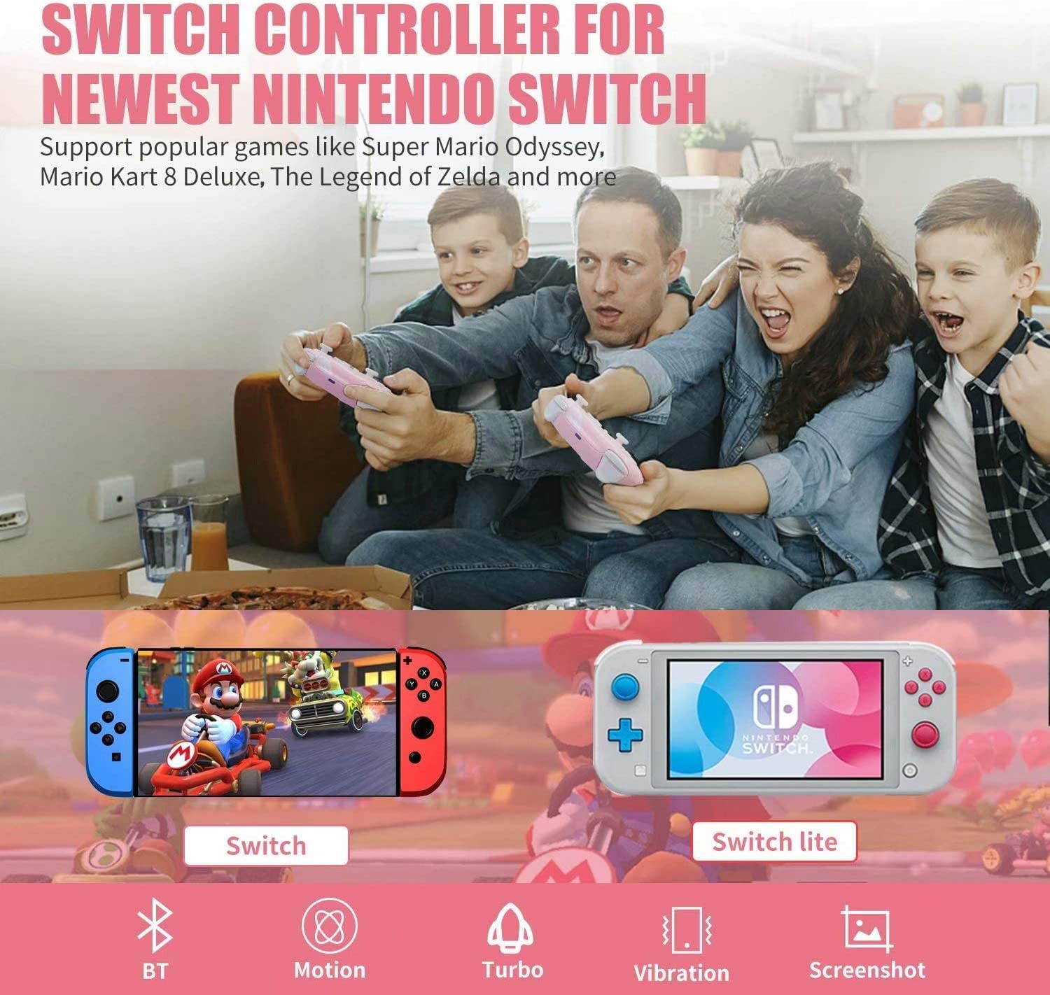 Wireless Controller for Nintendo Switch/Lite,  Wireless Pro Controllers with Auto-Fire Turbo, Motion Control, Wake-Up, Headphone Jack, Adjustable Vibration, Sakura Cherry Blossoms Pink