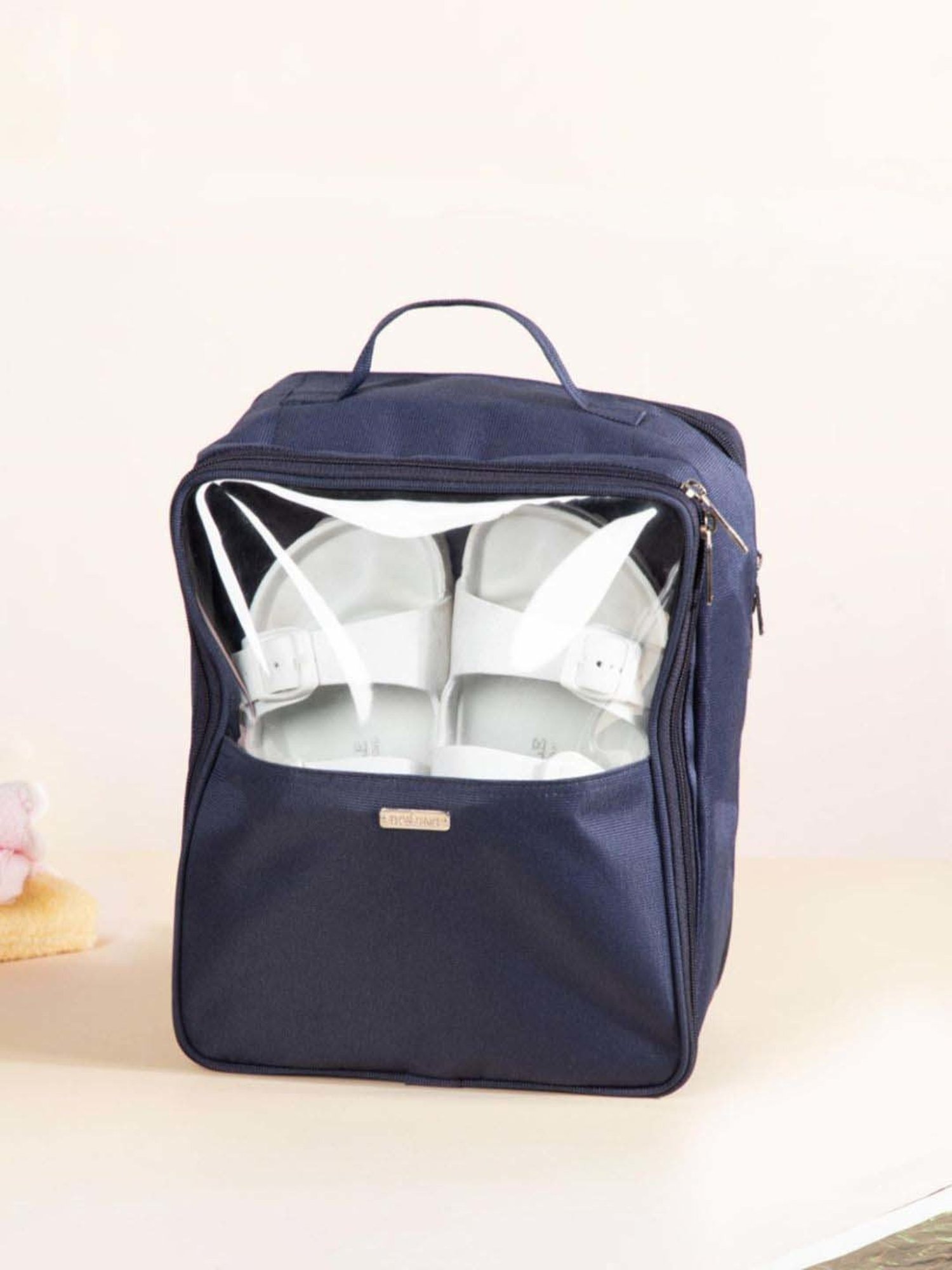 Nestasia Navy Blue & Transparent Nylon And Pvc Made Waterproof Shoe Bag Organizer With Small Handle