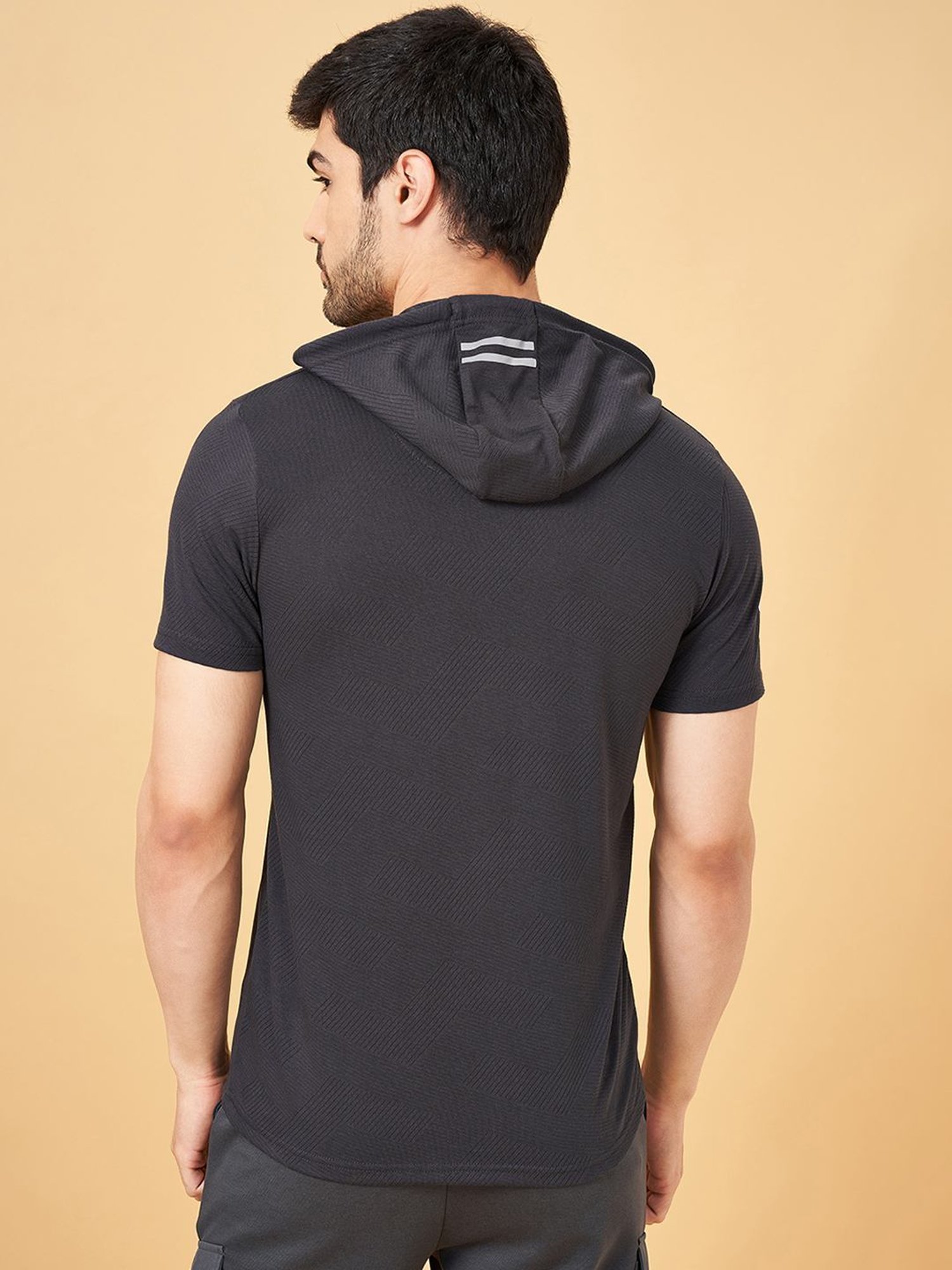 Ajile By Pantaloons Castor Gray Slim Fit Printed Hooded T-Shirt