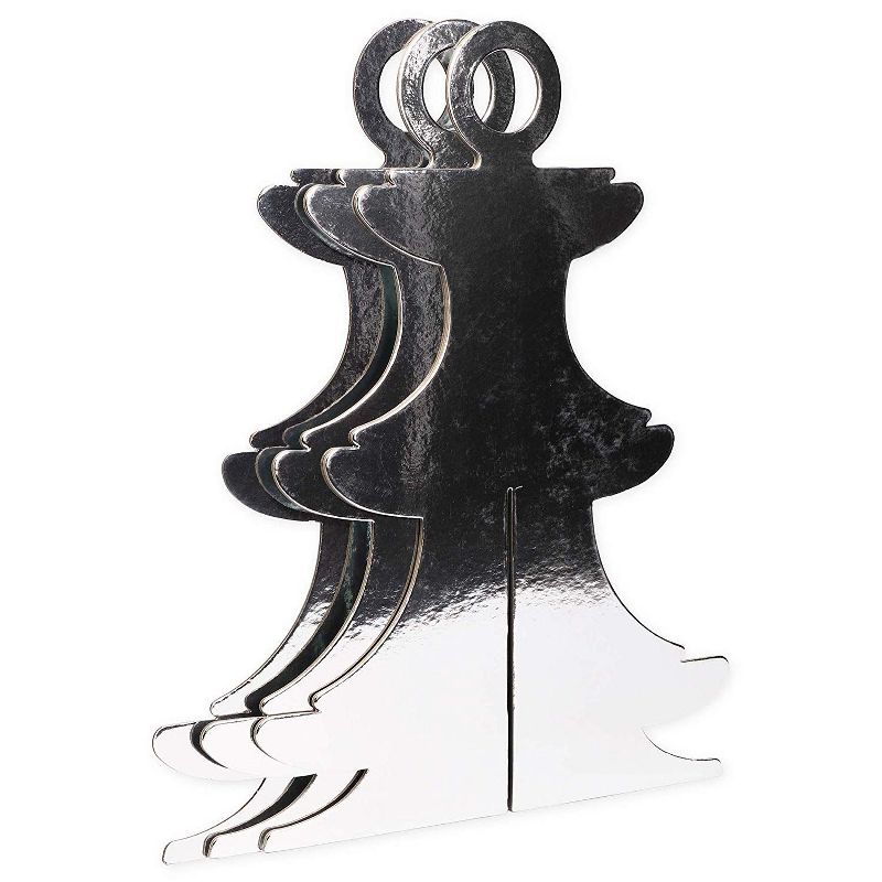 Sparkle and Bash 3-Pack 3-Tier Cardboard Cake Stand, Cupcake Dessert Treats Holder w/ Scalloped Edge, Silver Foil