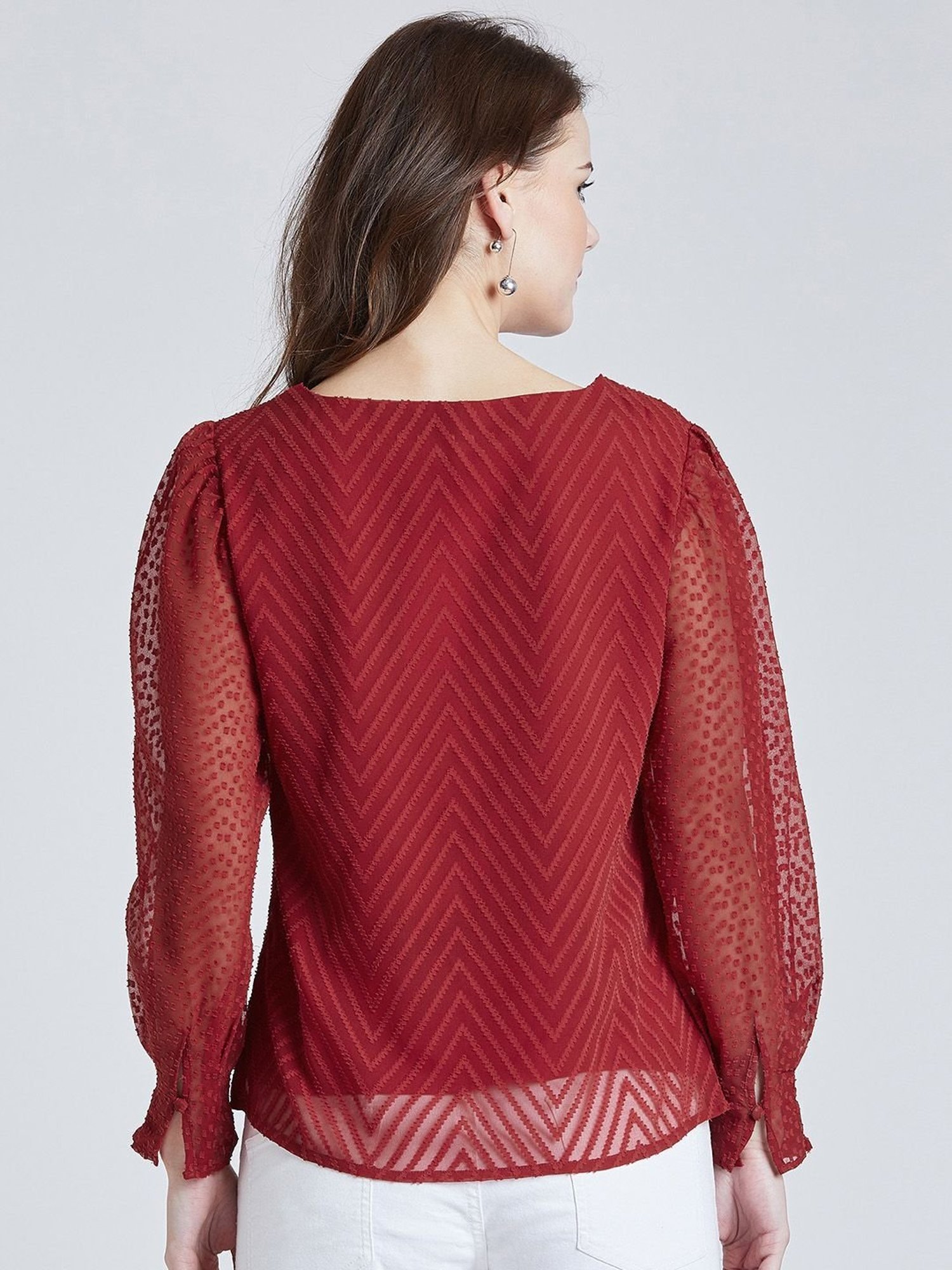 Marie Claire Red Self Pattern Top
