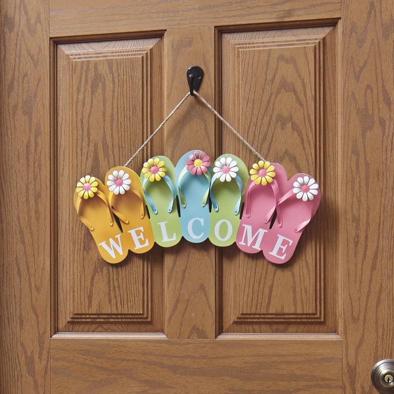 Lakeside Wooden Flip Flop Welcome Sign - Nautical Beach House Porch Accent