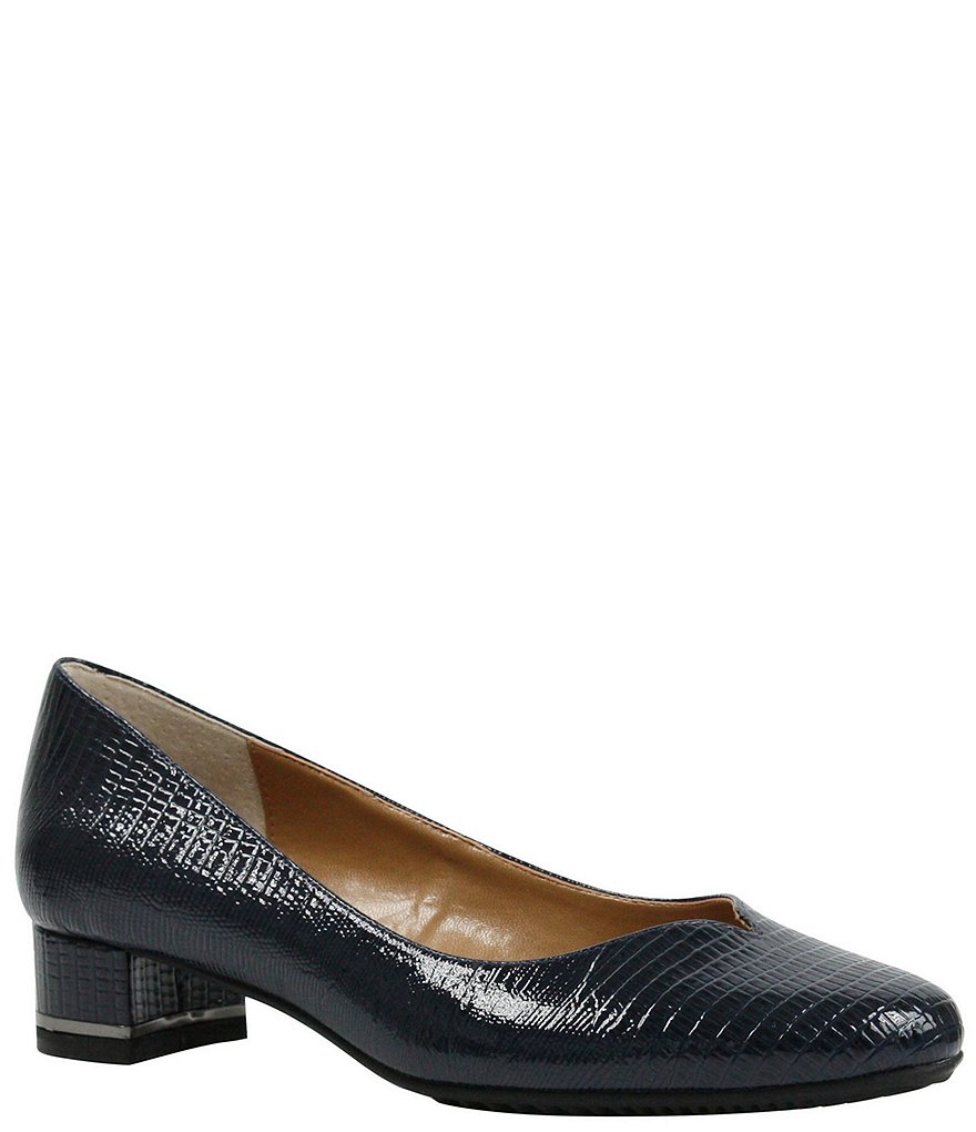 J. Renee Bambalina Lizard Print Patent Leather Block Heel Pumps