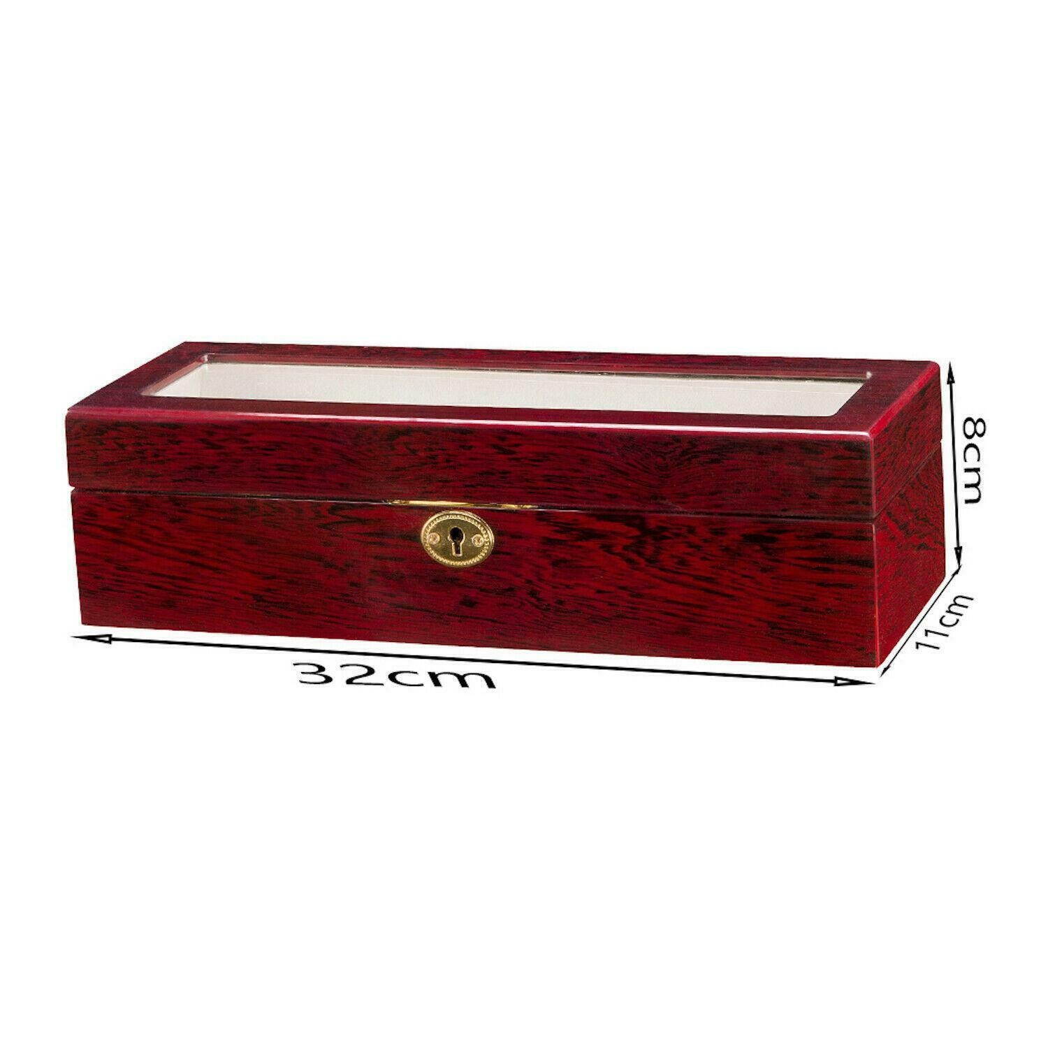 6 Slot Wooden Wrist Watch Display Box Storage Holder Organizer Case w/Key