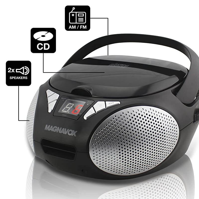 MD6924 Portable Top Loading CD Boombox with AM/FM Stereo Radio in Black | CD-R/CD-RW Compatible | LED Display | AUX Port Supported | Programmable CD Player |