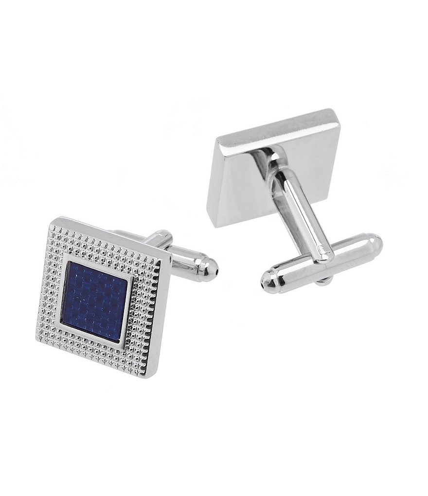 Murano Silvertone Blue Square Cuff Links