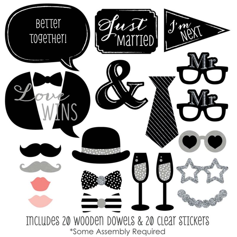 Big Dot of Happiness Mr. & Mr. - Silver - Gay Wedding LGBTQ Photo Booth Props Kit - 20 Count