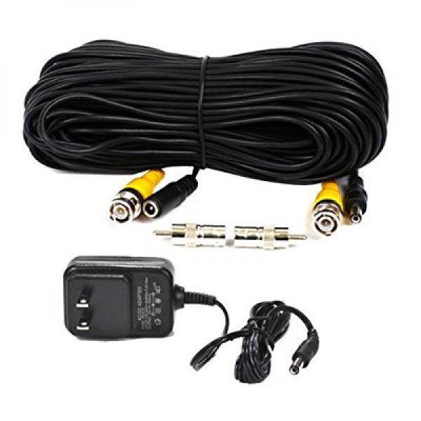 VideoSecu 100 Feet Video Power Cable with 12V DC 500mA Power Supply Kit for CCTV Security Camera DVR System CWB