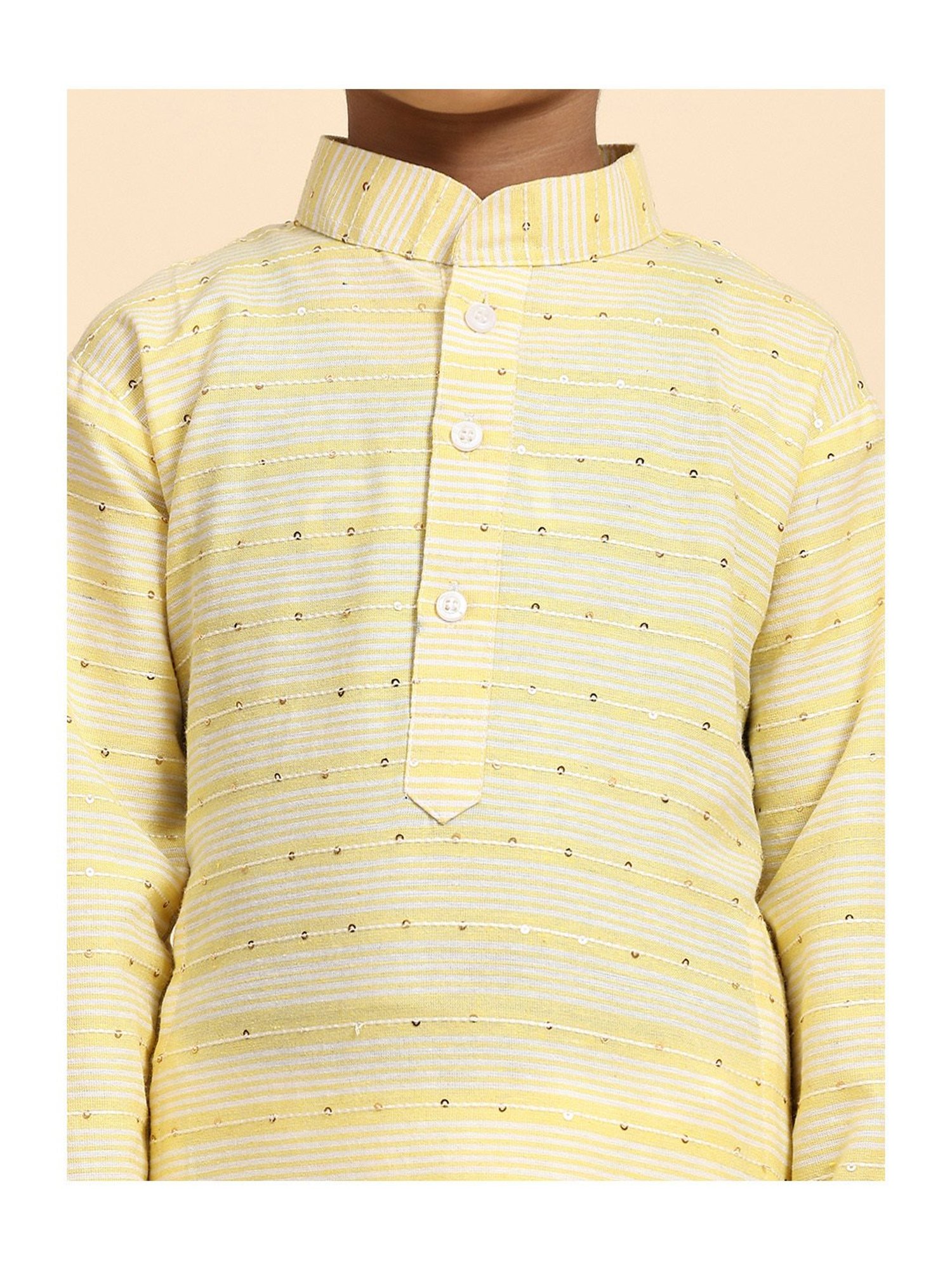 Pro-Ethic Style Developer Kids Yellow & White Embellished Full Sleeves Kurta with Pyjamas