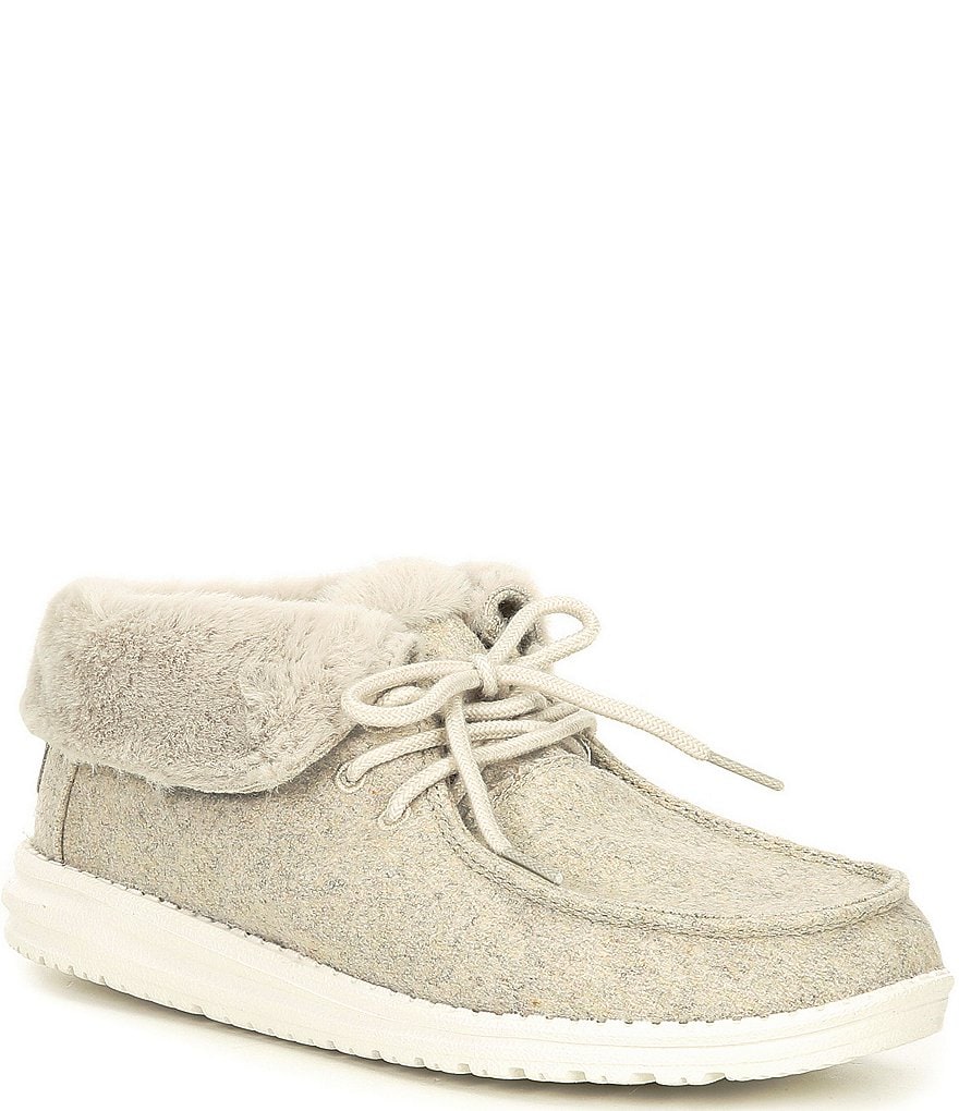 Hey Dude Women's Britt Canvas Faux-Fur Trim Lace-Up Booties