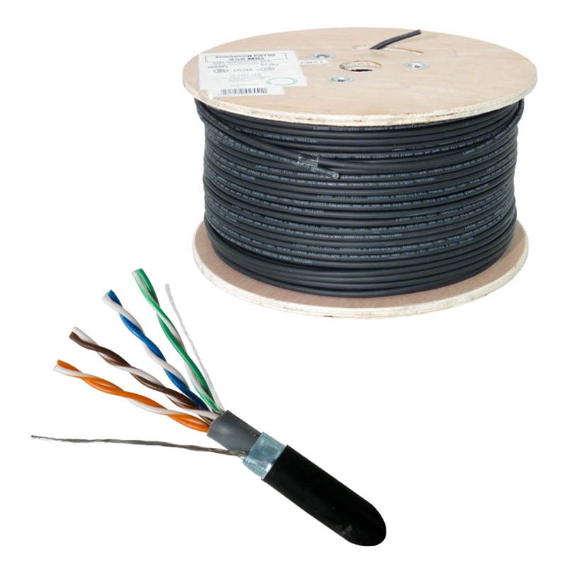 CAT-5E CMXT 1000 8-Conductor Bulk Black-Outdoor Jacket AWG24 Solid-Bare Copper WOODEN SPOOL Cable