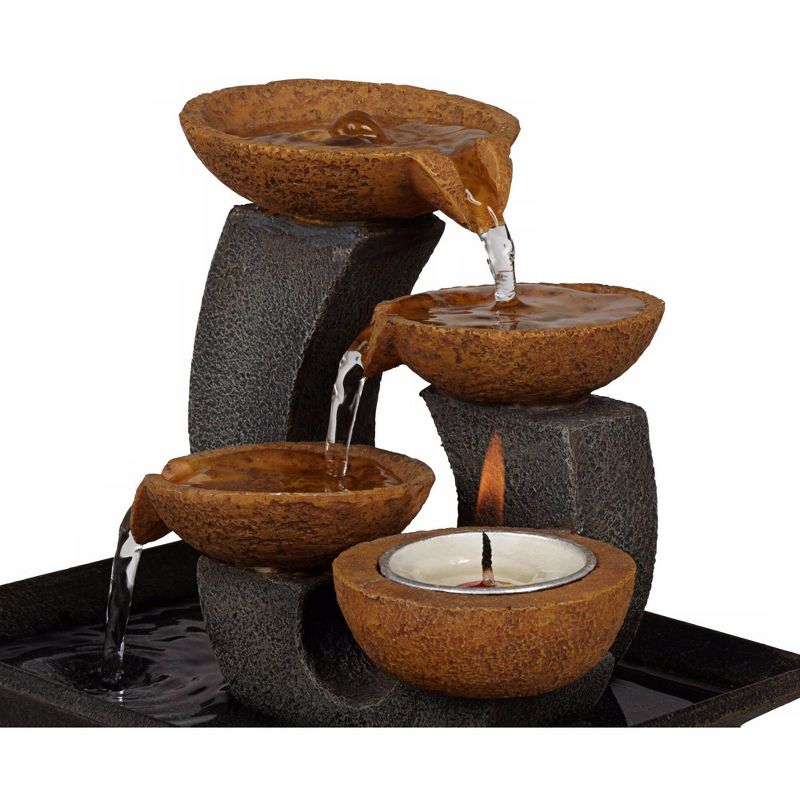 John Timberland Zen Indoor Tabletop Water Fountain 7" High Tea Candle Cascading Cups for Table Desk Office Home Bedroom