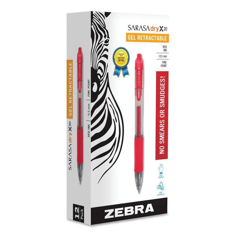 Zebra Sarasa Fine Point Retractable Gel Pen - Red (12 Pack)
