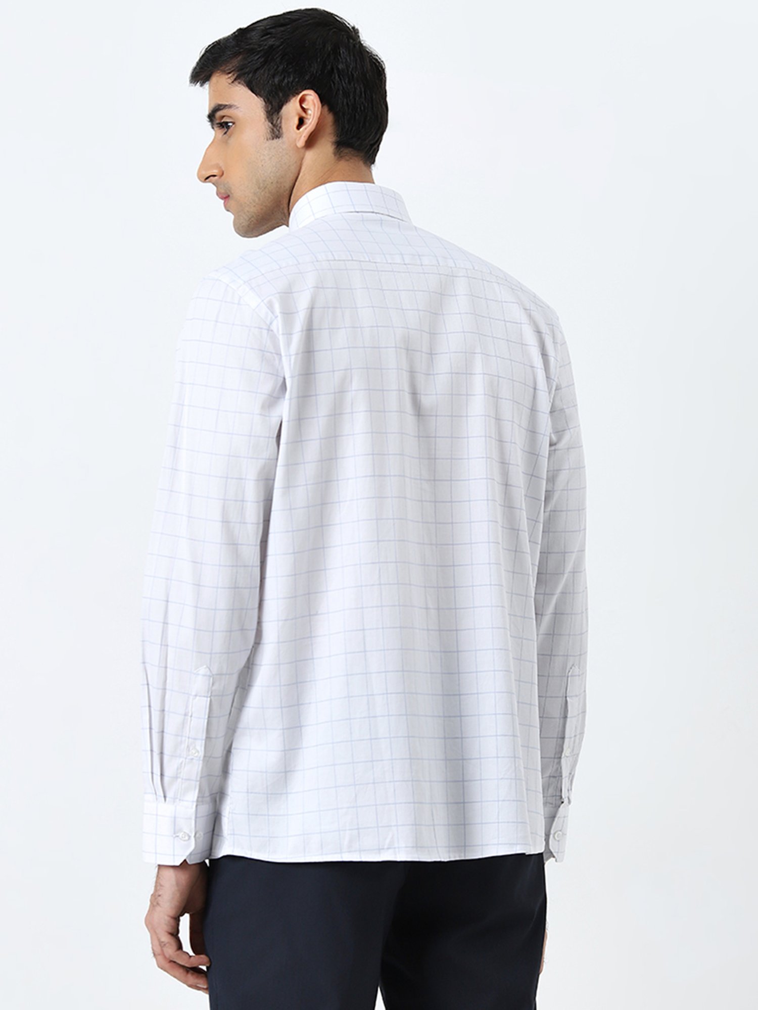 WES Formals by Westside Light Blue Checkered Slim-Fit Cotton Shirt