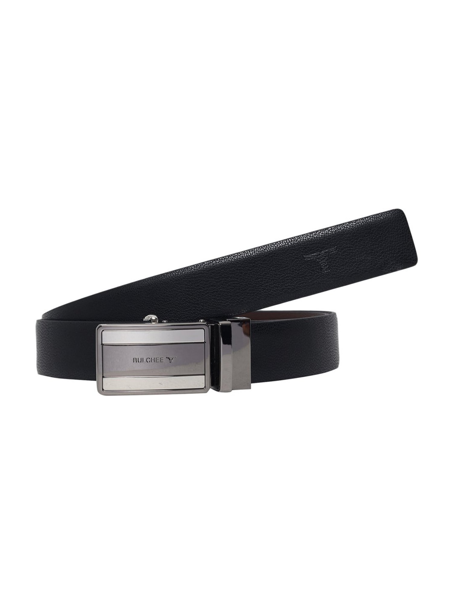 BELWABA Black Textured Formal Leather Belt for Men
